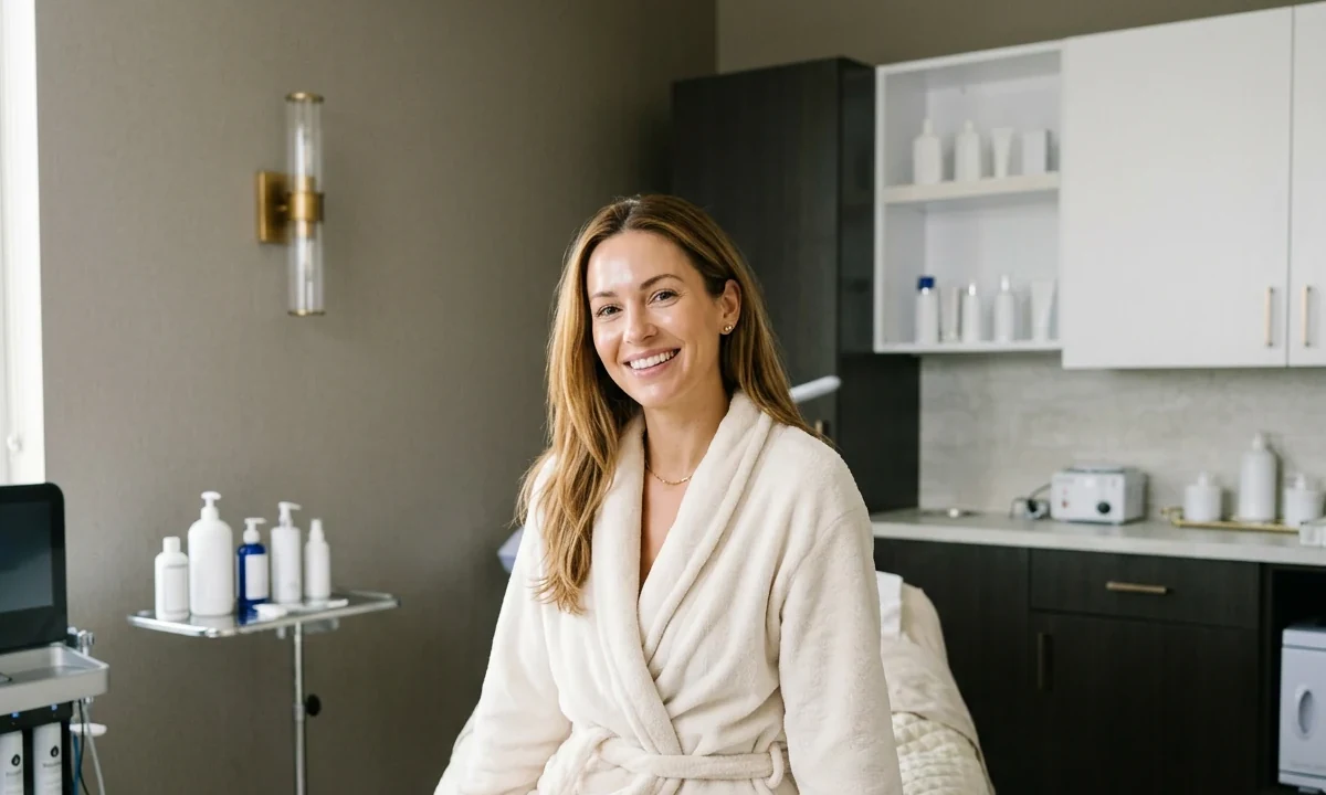 A guest at The Bluffs after her program — radiant, post-treatment glow